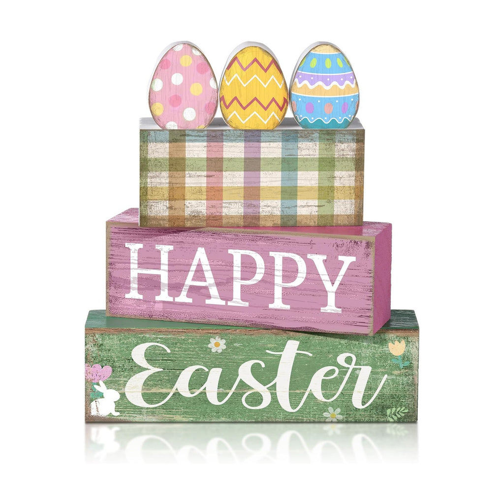 Lineshading 4 Pcs Easter Wooden Block Signs, Farmhouse Tiered Tray Decor
