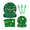 96 Pieces Happy St. Patrick's Day Plates and Napkins Tableware Set, Green Shamrock Lucky Disposable Dinnerware with Paper Plates, Napkins, and Forks for St Patrick Day Irish Party Supplies- Serves 24