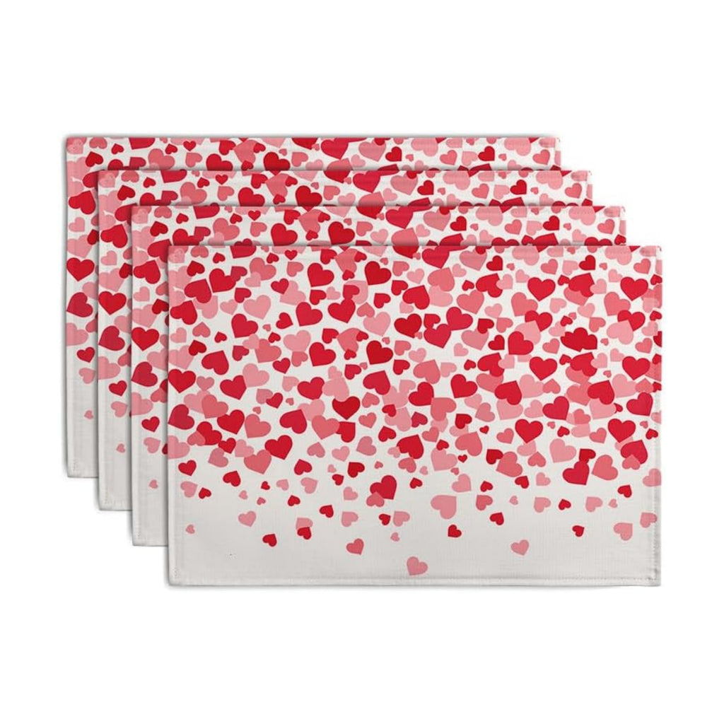 Valentine's Day Pink Love Heart Placemats Set of 4 Valentine Dining Place Mat Heat Resistant Washable Wedding Anniversary Rectangle Table Mat for Outdoor Kitchen Home Party 12x18 Inch