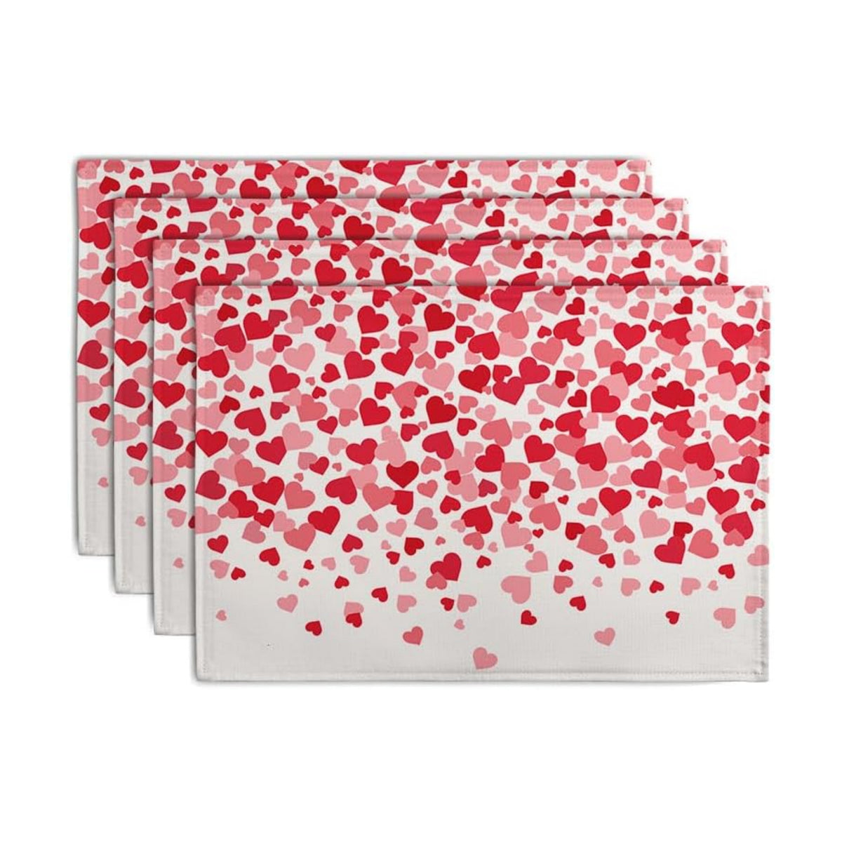 Valentine's Day Pink Love Heart Placemats Set of 4 Valentine Dining Place Mat Heat Resistant Washable Wedding Anniversary Rectangle Table Mat for Outdoor Kitchen Home Party 12x18 Inch