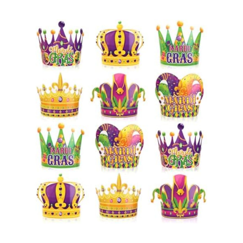Qpout 24pcs Mardi Gras Crown Headband Carnival Party Paper Hat Headpiece Photo Booth Props Kits Mardi Gras Crowns for Carnival New Orleans Party Favors Supplies Decoration