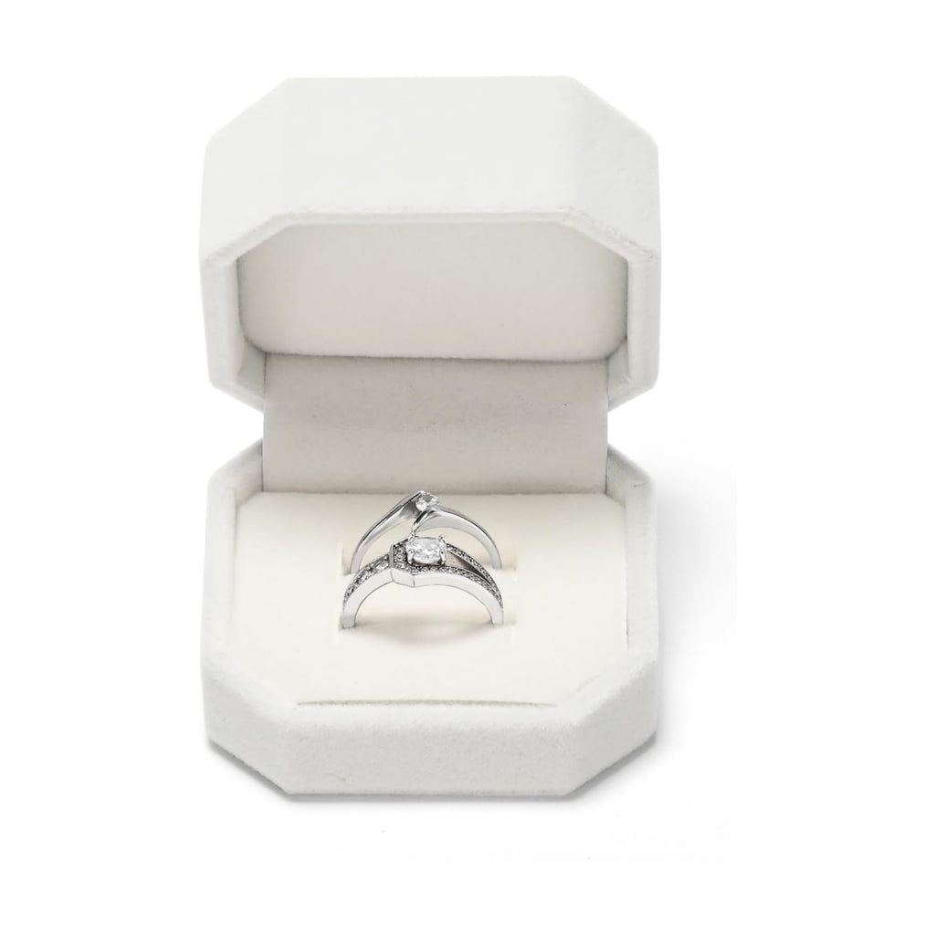 White Velvet Octagonal Double Ring Box for Wedding Bands