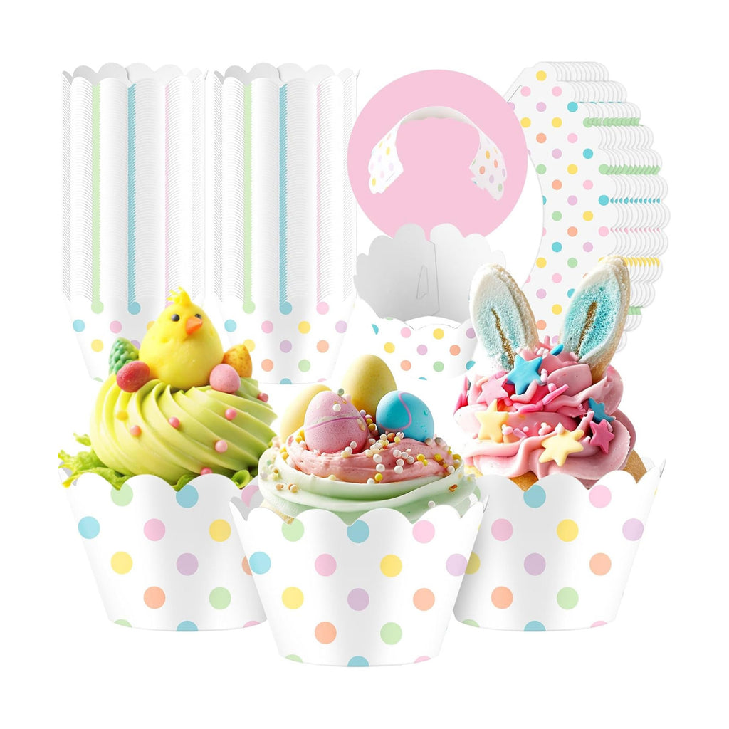 Domensi 100 Pcs Pastel Polka Dot Paper Baking Cups Cupcake Wrappers Pastel Scalloped Polka Dot Edge Cupcake Muffin Liner Baking Liner for Spring Summer Easter Dessert Decoration Wedding Party Supplies