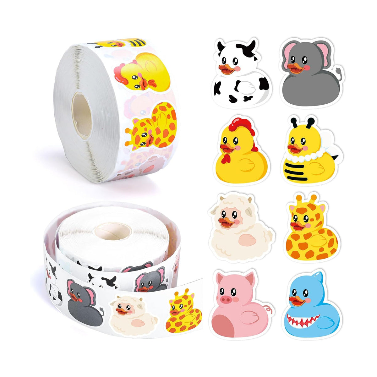 Whaline 1000 Pcs Animal Rubber Duck Roll Stickers Self-Adhesive Funny Safari Zoo Animal Duck Label Decals for Envelope Water Bottle Scrapbook Decor Birthday Party Supplies