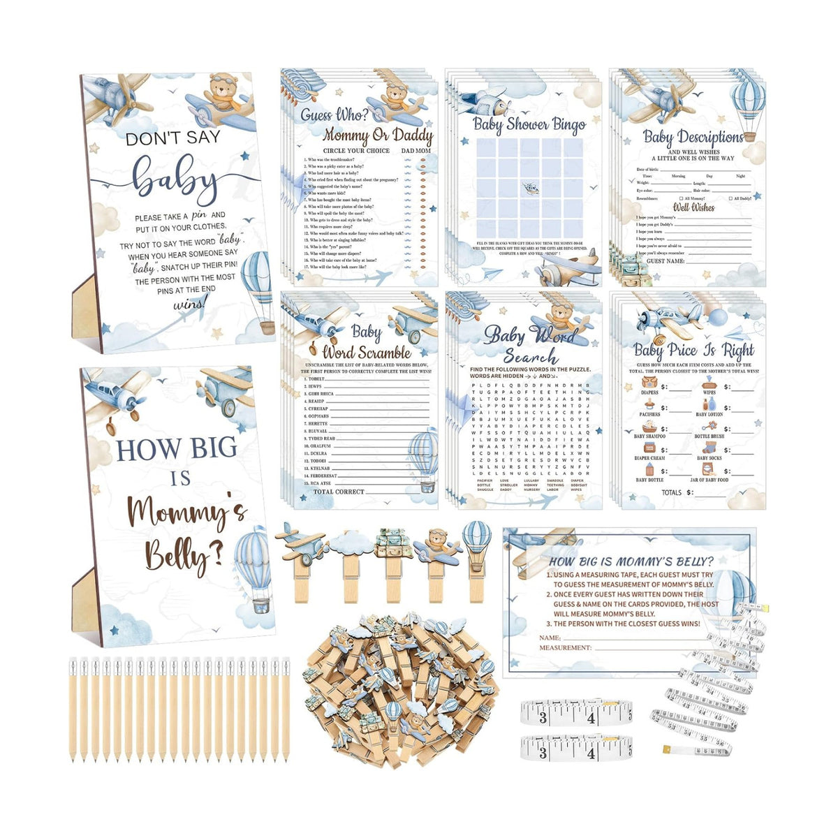 Funnymoom 426 Pcs Baby Shower Games Airplane Theme Boys, 8 Card Sets