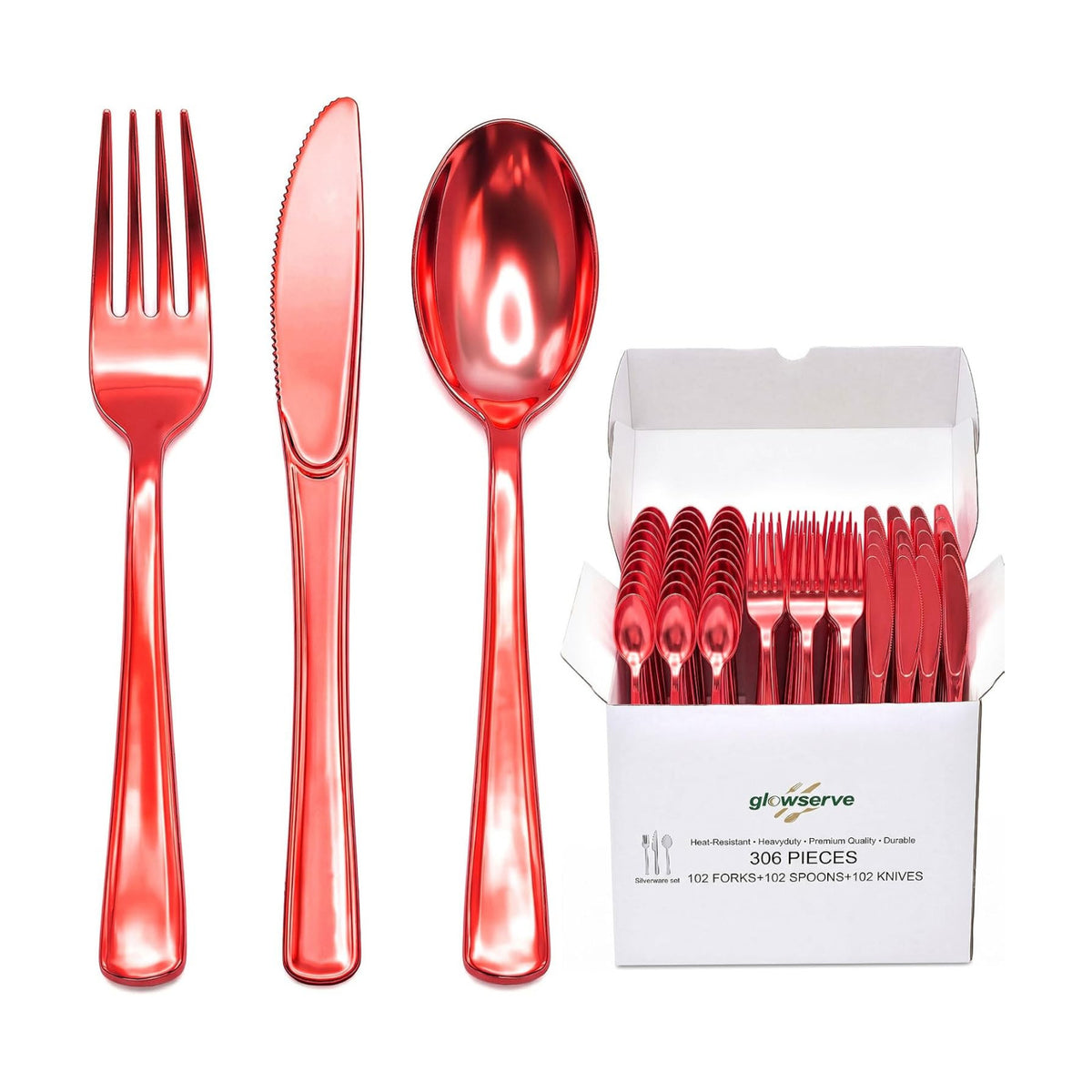 Glowserve 306 Pack Red Disposable Plastic Silverware Set Cutlery Set