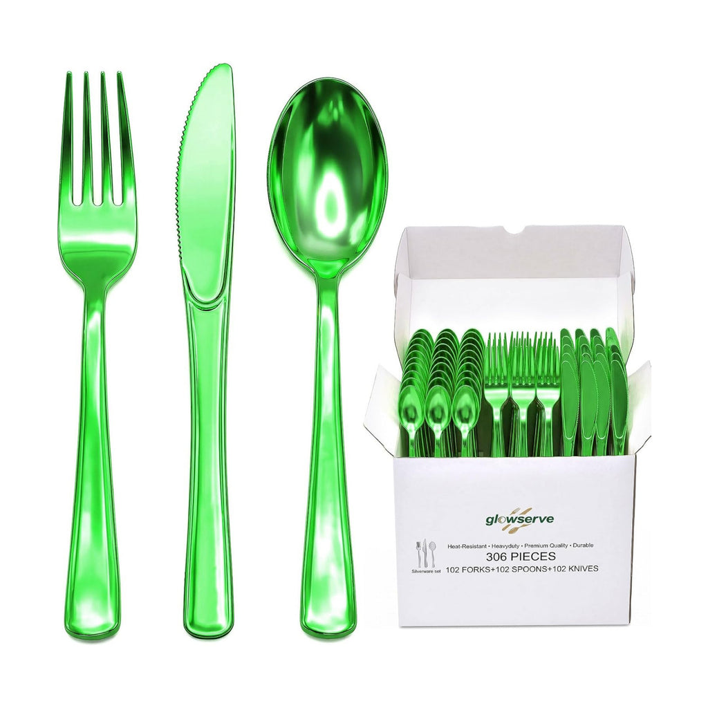 Glowserve 306 Pack Green Disposable Plastic Silverware Set Cutlery Set