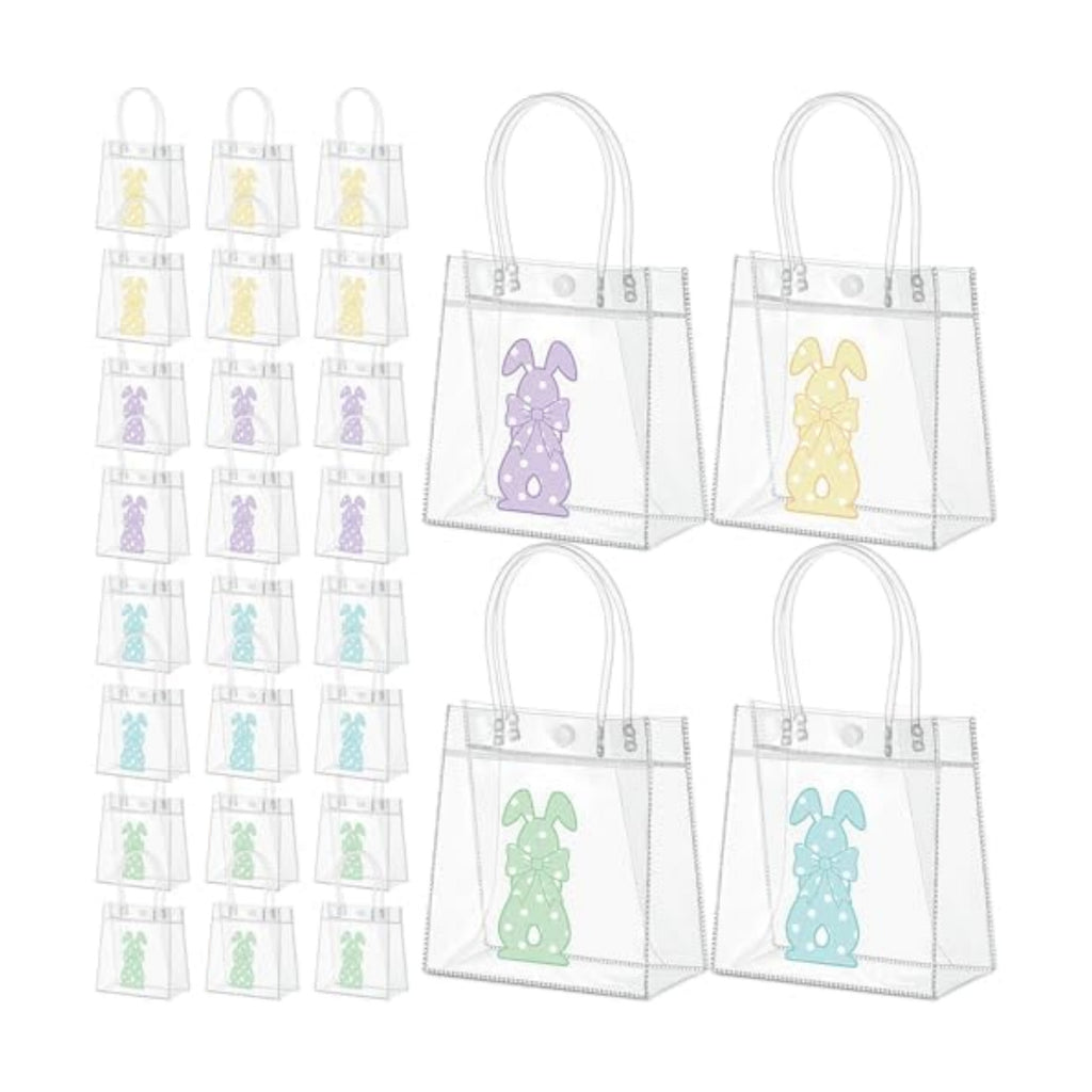 Aliceset 24 Pcs Clear PVC Gift Bags with Handle, Rabbit Goodie Bags