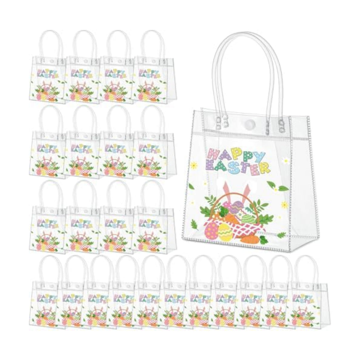 Aliceset 24 Pcs Clear Gift Bags with Handle, PVC Party Favors Bunny Ear