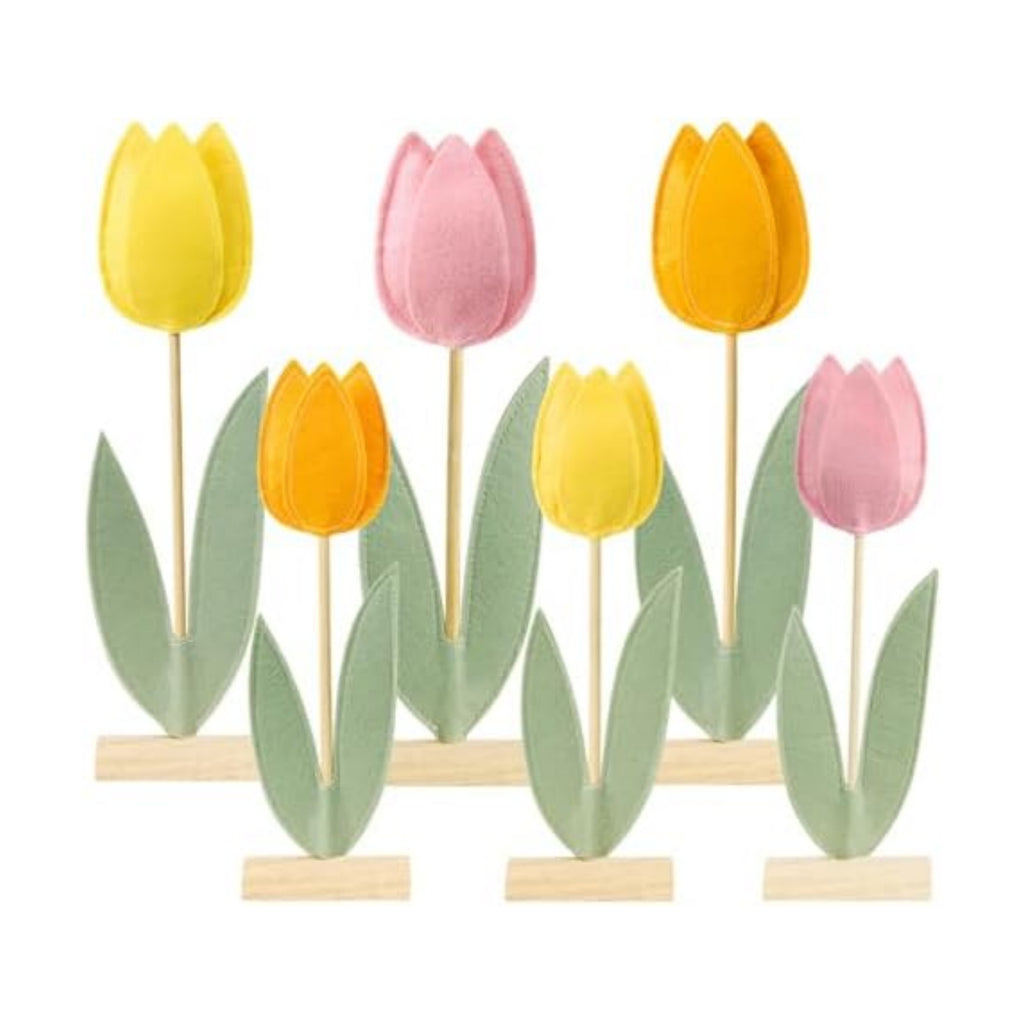 Paper Jazz 6 Pcs Tulip Centerpiece for Table Spring Felt Tulip Decoration for Home Easter Tulips Flower Signs Floral Centerpieces for Mothers Day Easter Party Classroom Garden Party