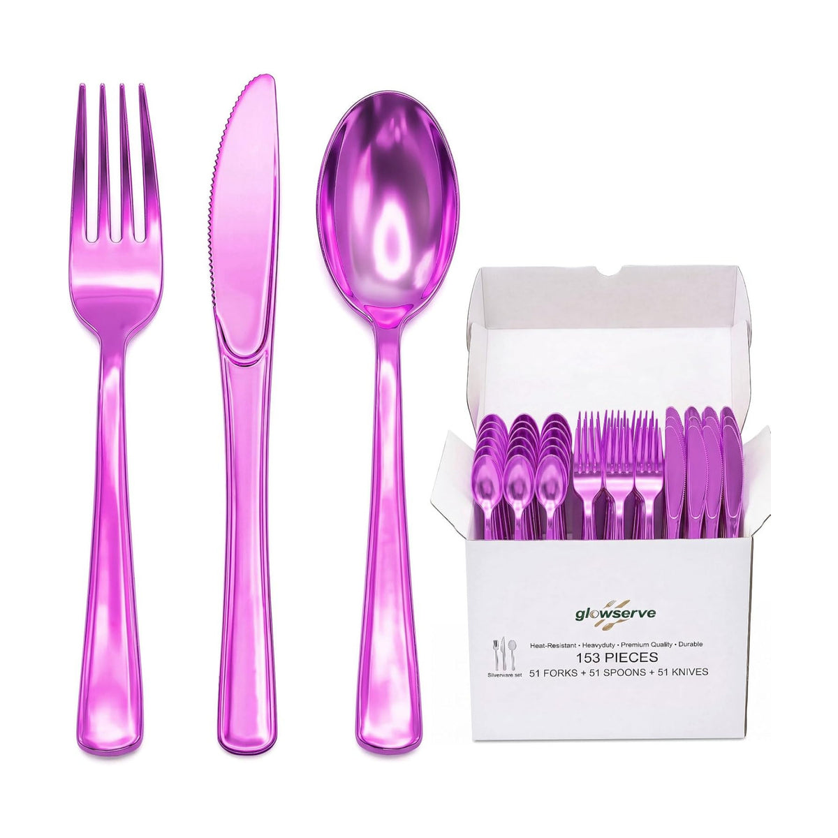 Glowserve 153 Pack Purple Disposable Plastic Silverware Set Cutlery Set