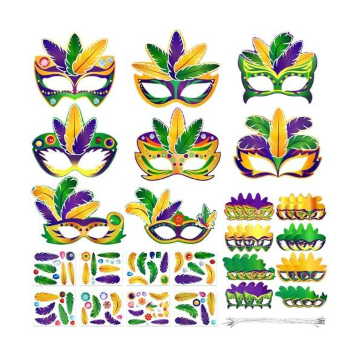 Jansun 24-Pack Mardi Masquerade Gras Masks, Party Masks with Feathers Stickers Carnival Costumes Outfits Accessories