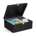 DRASTAR Large Wooden Keepsake Box, Black Memory Box, Decorative Storage Box with Hinged Lid, Large Card Box
