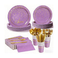 168Pcs Purple and Gold Paper Plates and Napkins Party Supplies for 24 Guest