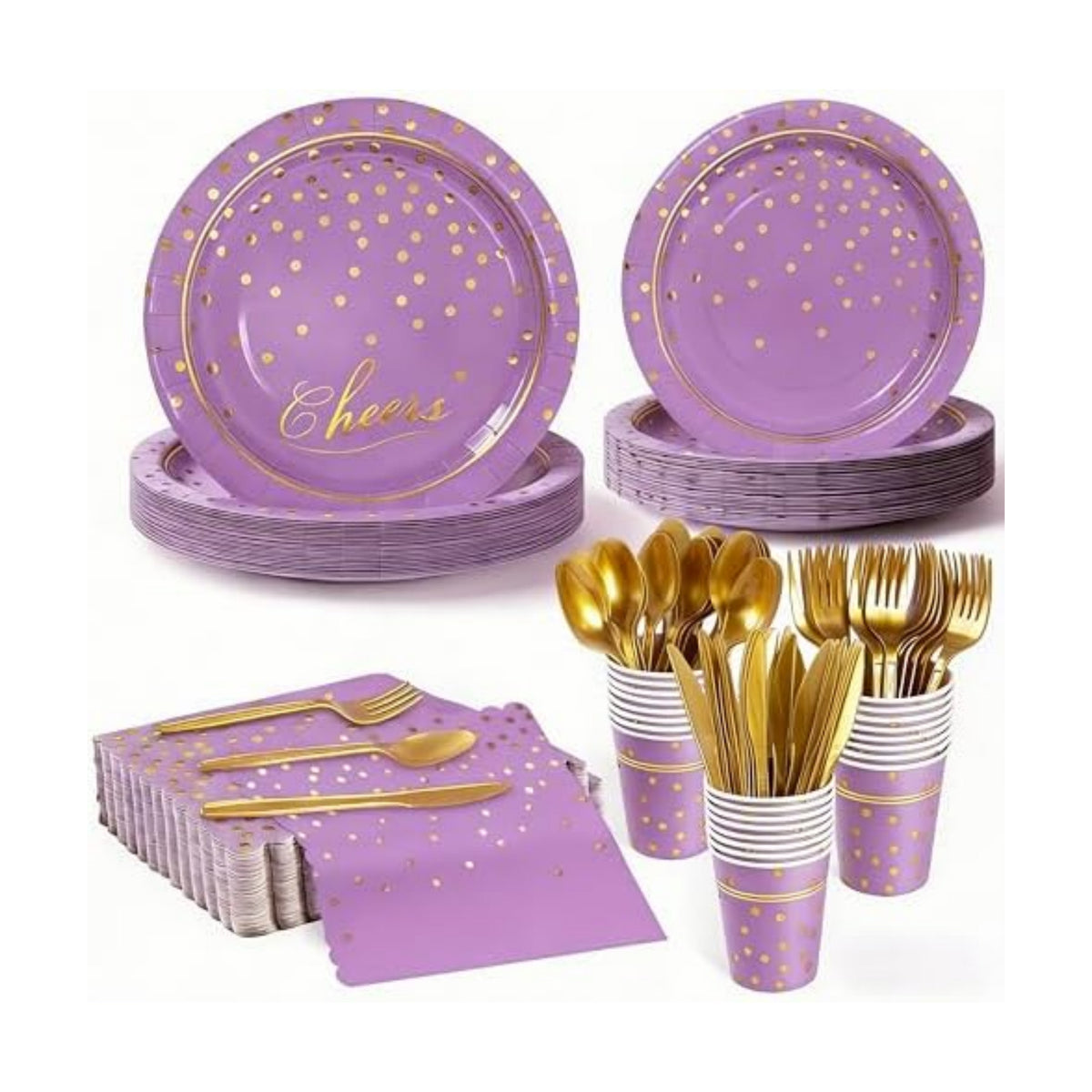 168Pcs Purple and Gold Paper Plates and Napkins Party Supplies for 24 Guest