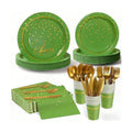168Pcs Green and Gold Paper Plates and Napkins Party Supplies for 24 Guest