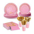 168Pcs Pink and Gold Paper Plates and Napkins Party Supplies for 24 Guest