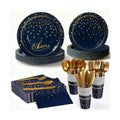 168Pcs Blue and Gold Paper Plates and Napkins Party Supplies for 24 Guest