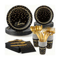 168Pcs Black and Gold Paper Plates and Napkins Party Supplies for 24 Guest