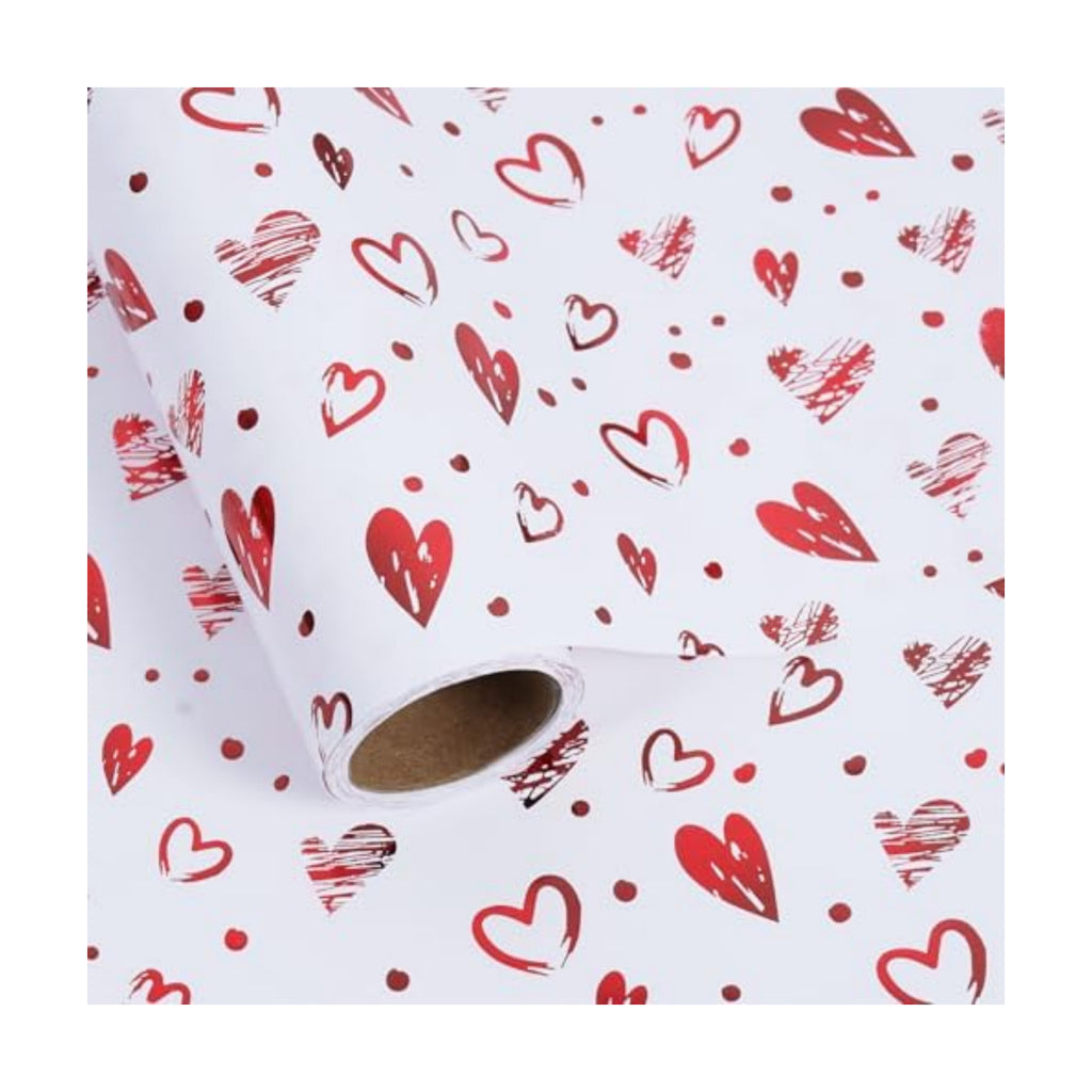 Foil Hearts Wrapping Paper Roll, Sliver Red Heart Mini Roll 17inx16.5ft-Luxury Gift Wrap for Valentine's Day,Anniversary, Mom's Mother Birthday, Wedding Party Bridal, Holiday,Wife,Girlfriend,Women