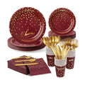 168Pcs Maroon and Gold Paper Plates and Napkins Party Supplies for 24 Guest