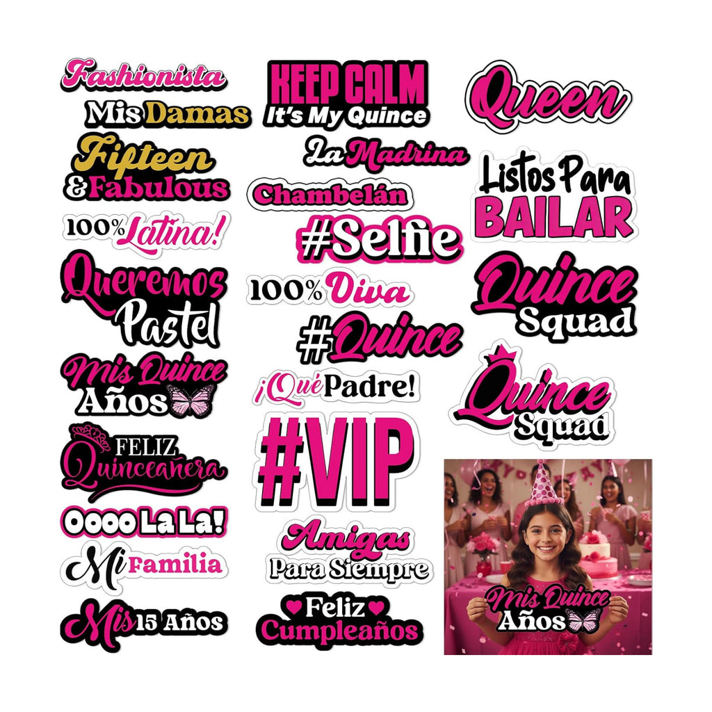 Beeveer 24 Pcs Spanish Quinceanera Photo Booth Props 9" PVC Signs