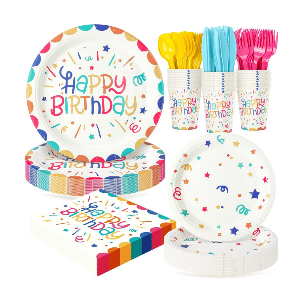 Multicolor Happy Birthday Party Plates Set, 168PCS Birthday Party Supplies