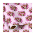 RUSPEPA Highland Cow Wrapping Paper Roll, Mini Roll, Floral Highland Cow with Heart Sunglasses Design, Pink Fun Gift Wrap for Kids, Girls, Valentine’s Day, Anniversary, Birthday, 17 Inches x 16.4 Feet