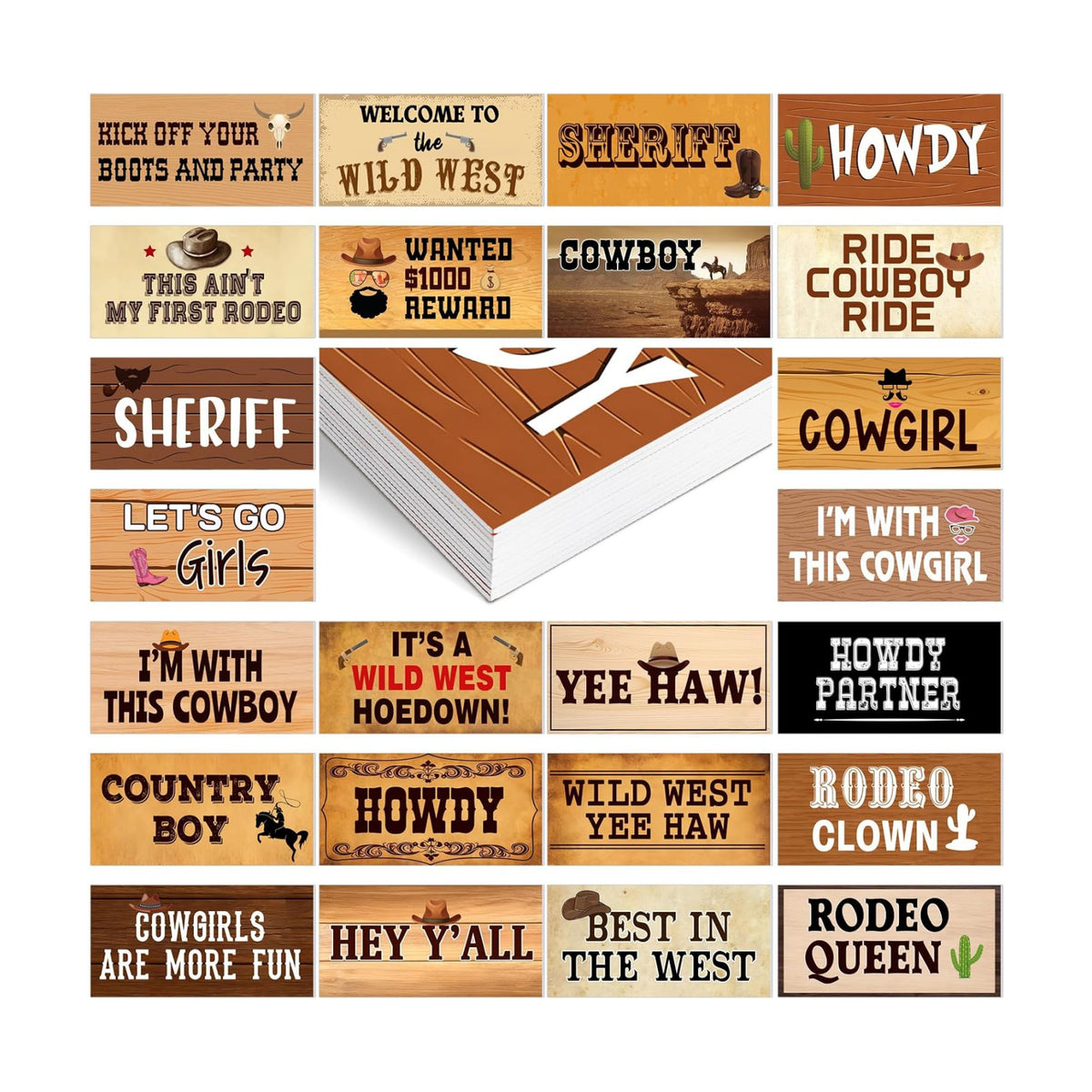 Beeveer 24 Designs Western Cowboy Photo Booth Props, Double Sided PVC Signs
