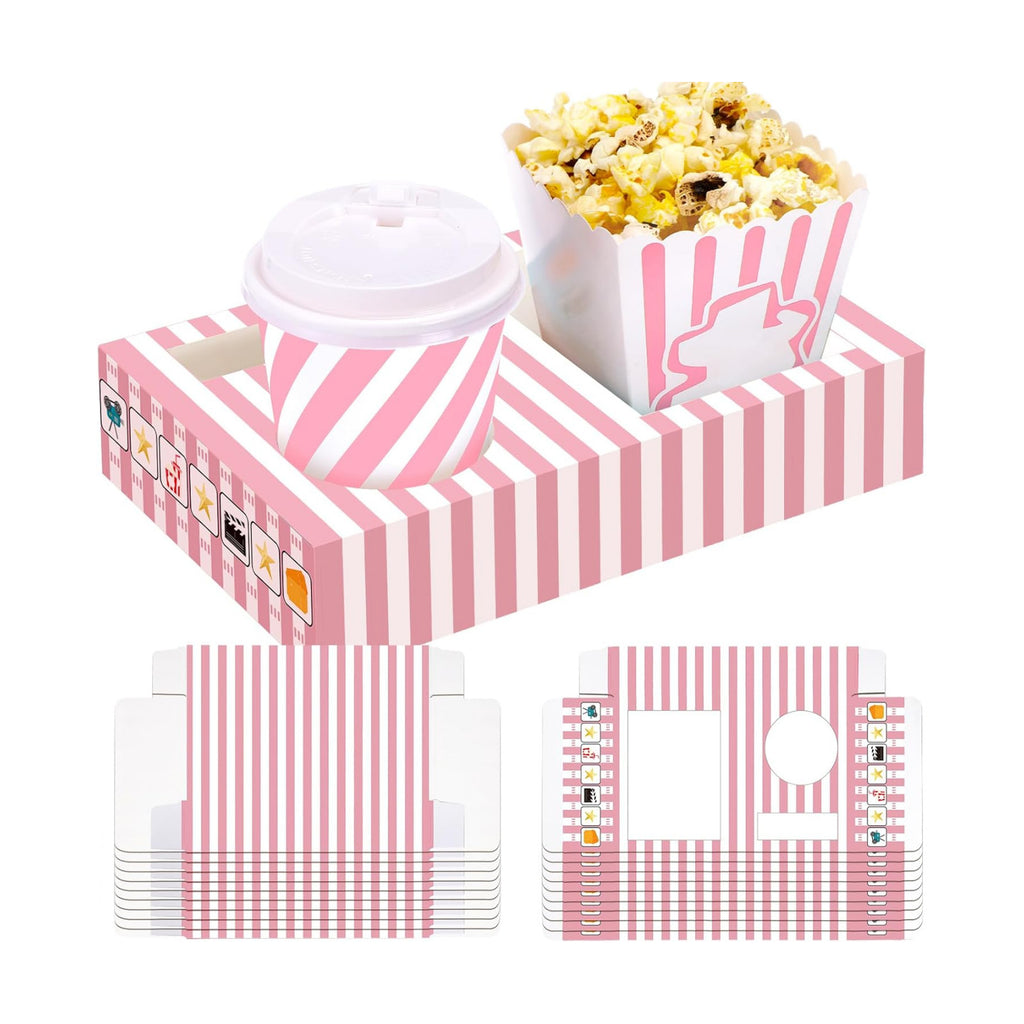 Dunzoom 20 Pcs Pink Movie Night Supplies Movie Night Paper Snack Trays Popcorn Candy Holder Theater Snack Boxes Cardboard Holder Food Trays for Party