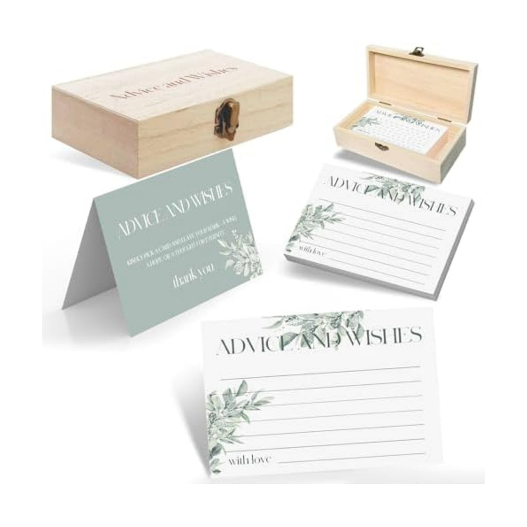 60 Pack Wedding Advice and Wishes Cards for Mr & Mrs - Sage Green Floral Guest Book Alternative with Commemorative Box - Elegant Bridal Shower Game and Keepsake