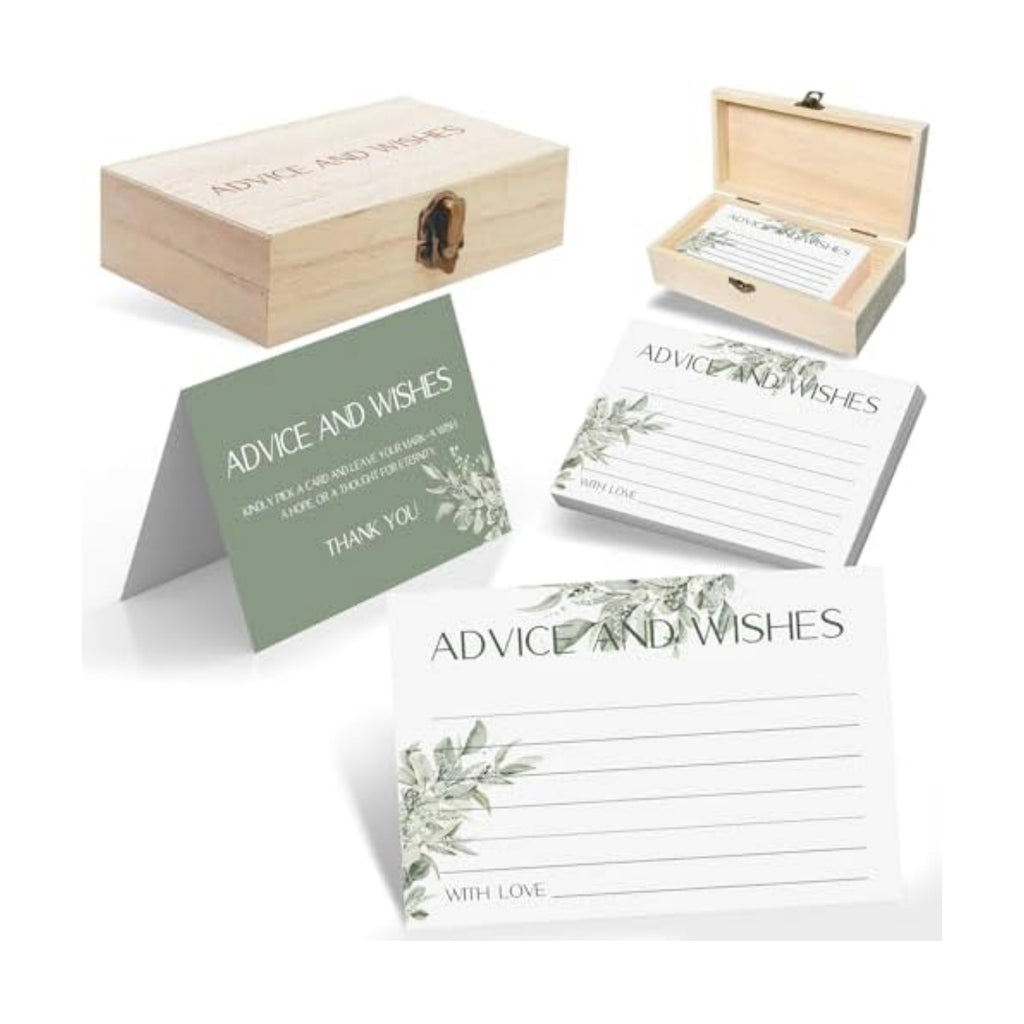 Eucalyptus Advice and Wishes for the Mr and Mrs, 60 Pack Wedding Cards with Keepsake Box for Bridal Shower