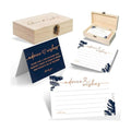 Navy Blue Advice and Wishes Cards with Decorative Wood Box - 60 Pack Tropical Palm Leaves Message Cards - Keepsake Guest Book Alternative for Graduation, Wedding, and Anniversary