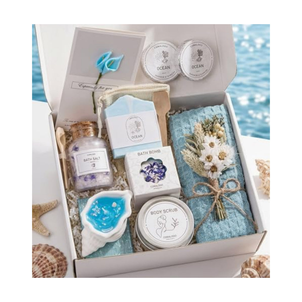 Ocean Spa Gifts for Women - 11pc Self-care Spa Gift Basket