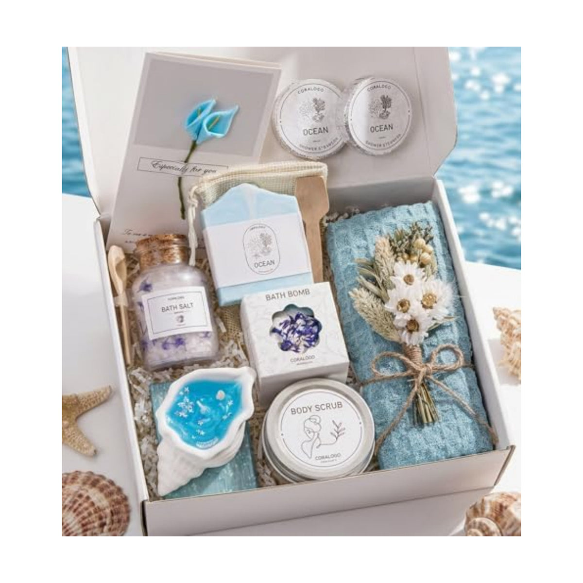 Ocean Spa Gifts for Women - 11pc Self-care Spa Gift Basket