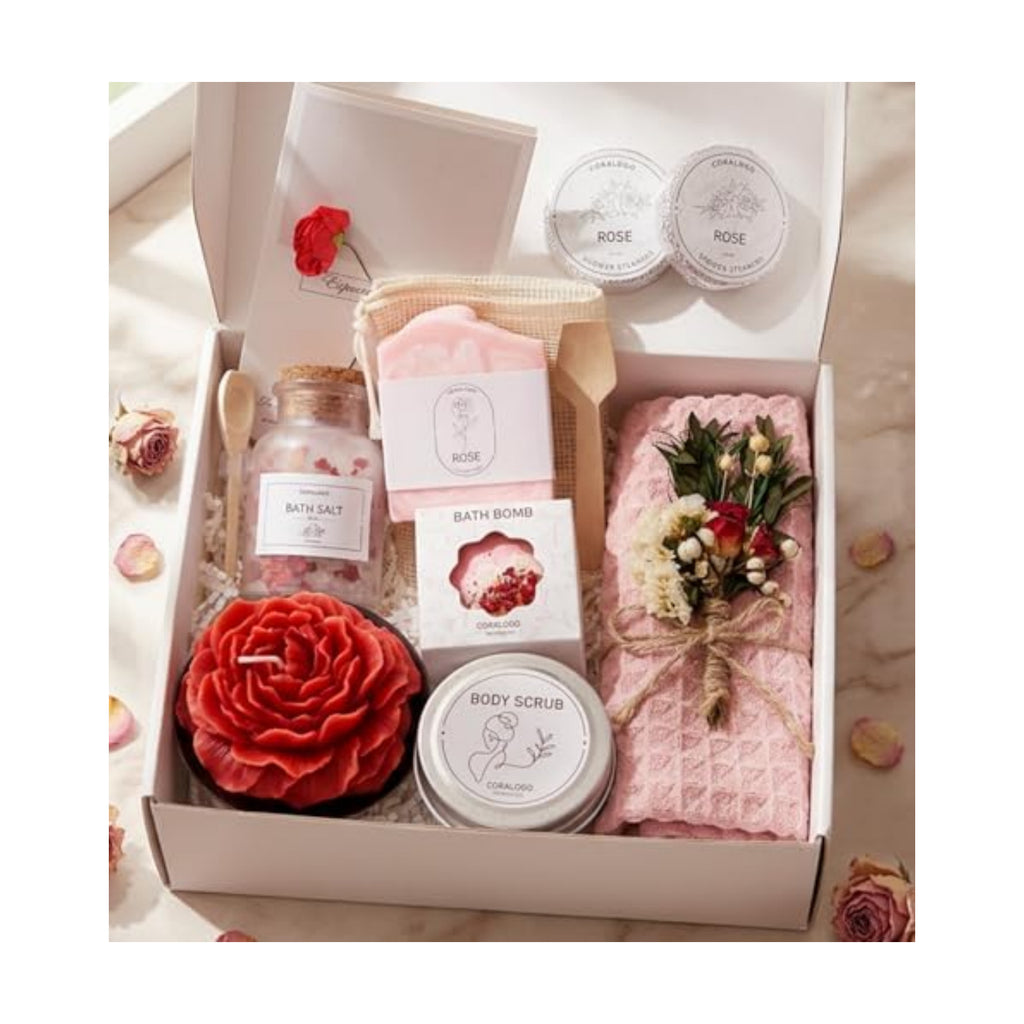 Rose Spa Gifts for Women - 12pc Self-care Spa Gift Basket
