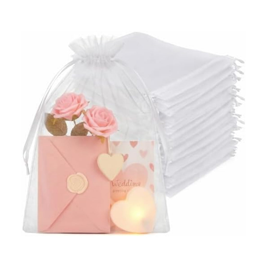 Crweety 50PCS Organza Bags 8x12 Large White Mesh Bags Drawstring Gift Bag Pouches for Wedding Favors Goodie Sachet Jewelry, Sheer Treat Bag Bulk for Birthday Baby Bridal Shower Graduation Party