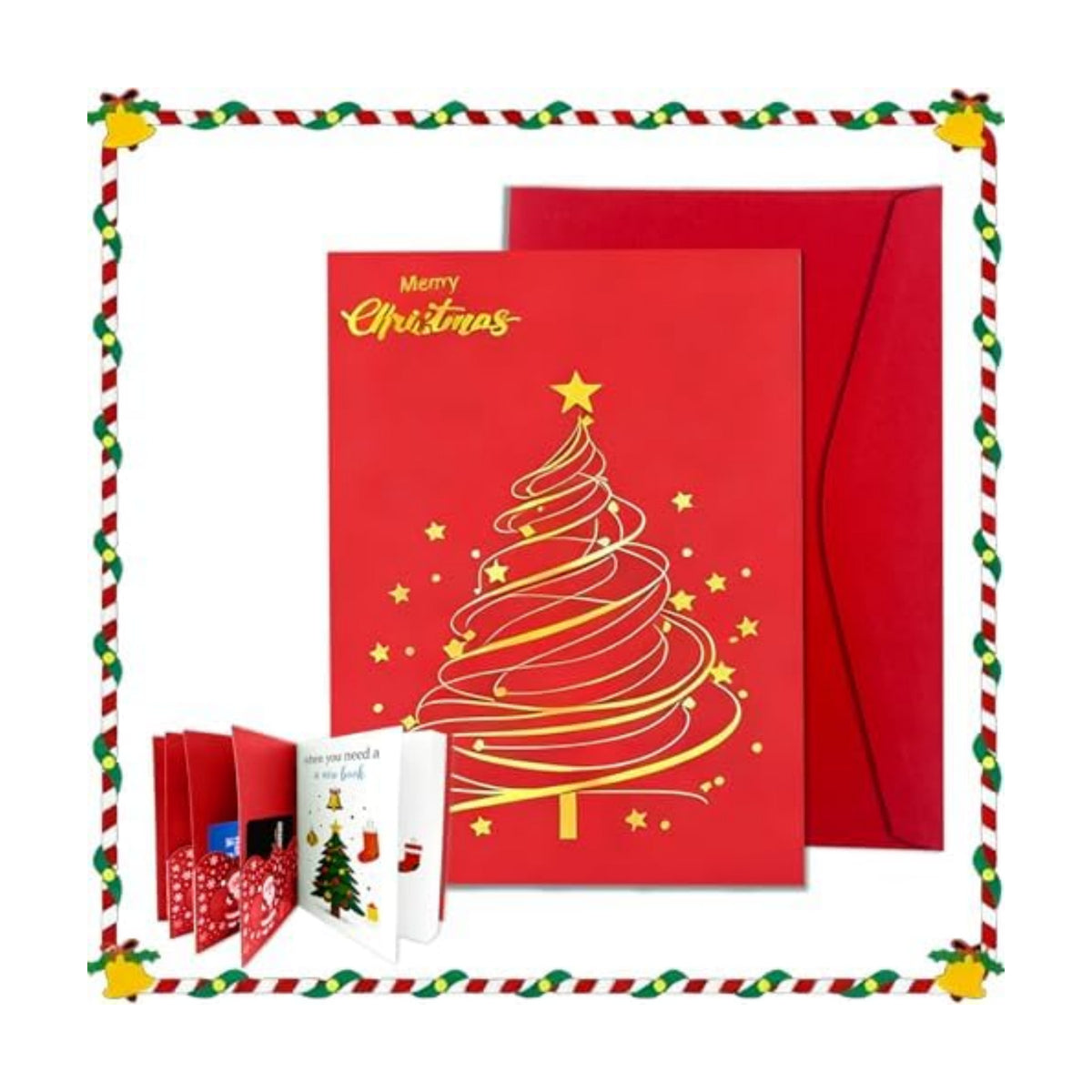 XIJQRAC Christmas Gift Card Booklet with Envelopes, Xmas Money Holder & Gift Card Holder Book （Christmas tree）, Holiday Party Supplies for Teacher Coworker Men Women