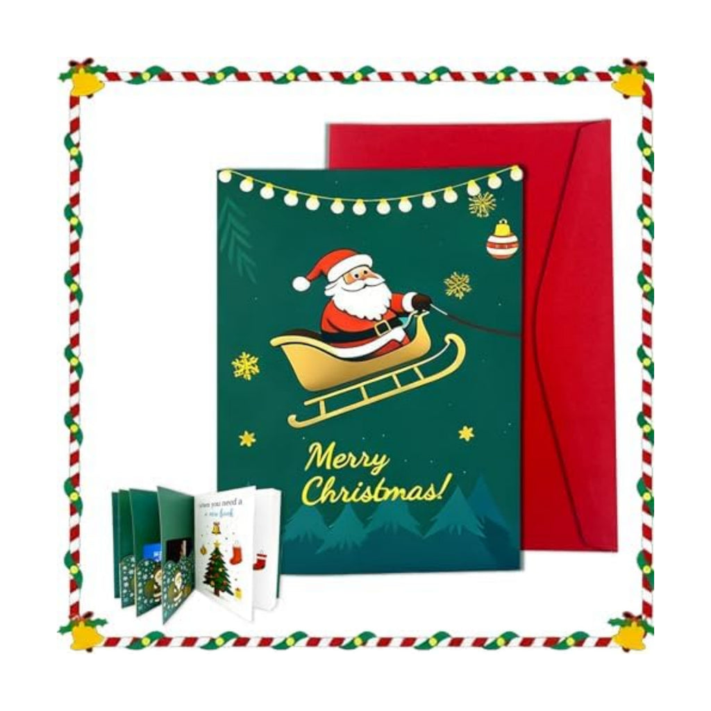 XIJQRAC Christmas Gift Card Booklet with Envelopes, Xmas Money Holder & Gift Card Holder Book （Santa Claus）, Holiday Party Supplies for Teacher Coworker Men Women