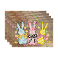 Artoid Mode Wood Bunny Rabbits Eggs Easter Placemats Set of 4, 12x18 Inch Floral Bow Seasonal Spring Holiday Table Mats for Party Kitchen Dining Decoration