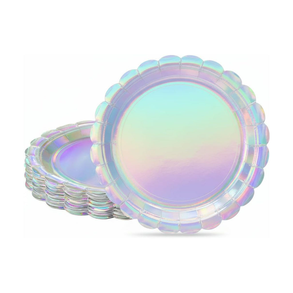 NatNarr 30 Pack Iridescent Plates, 7" Holographic Dessert Cake Plates