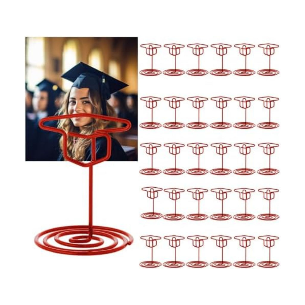 Rtteri 30 Pcs Grad Cap Graduation Picture Display 2 Inch Red Photo Holders for Centerpieces Graduation Card Stands Table Number Holders for Class of 2026 Grad Party Supplies