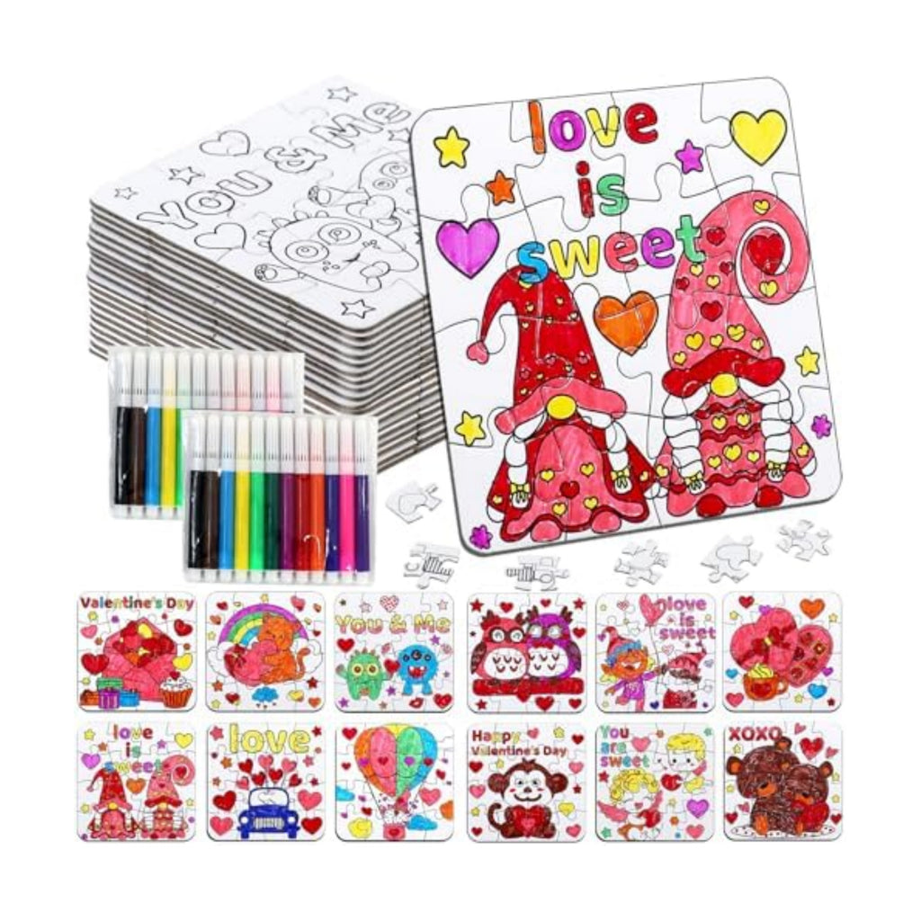 24Pcs Valentines Day Crafts Gifts Kits for Boys, Girls & Adults, Valentine's Arts and Crafts DIY Puzzle with Chocolate Cake Heart Owl, Jigsaw for Classroom Activities Party Favors Exchange Supplies