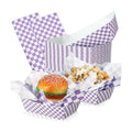 Geosar 100 Pcs Gingham Paper Food Tray with Wax Paper,Purple White