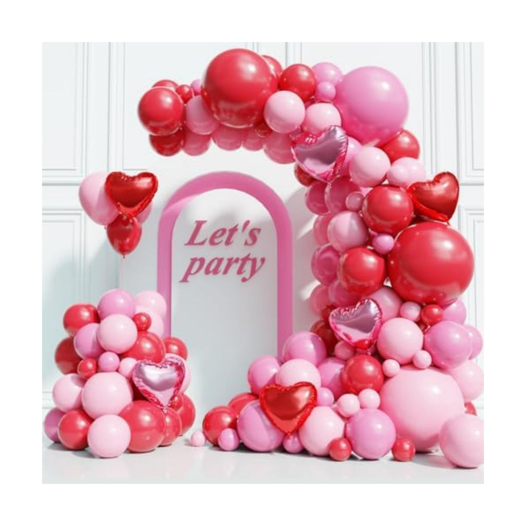 Red and Pink Valentine's Day Balloons Arch Kit Garland, 131Pcs Pink and Red Balloons Arch Different Size for Girls Anniversary Birthday Wedding Valentines Day Party