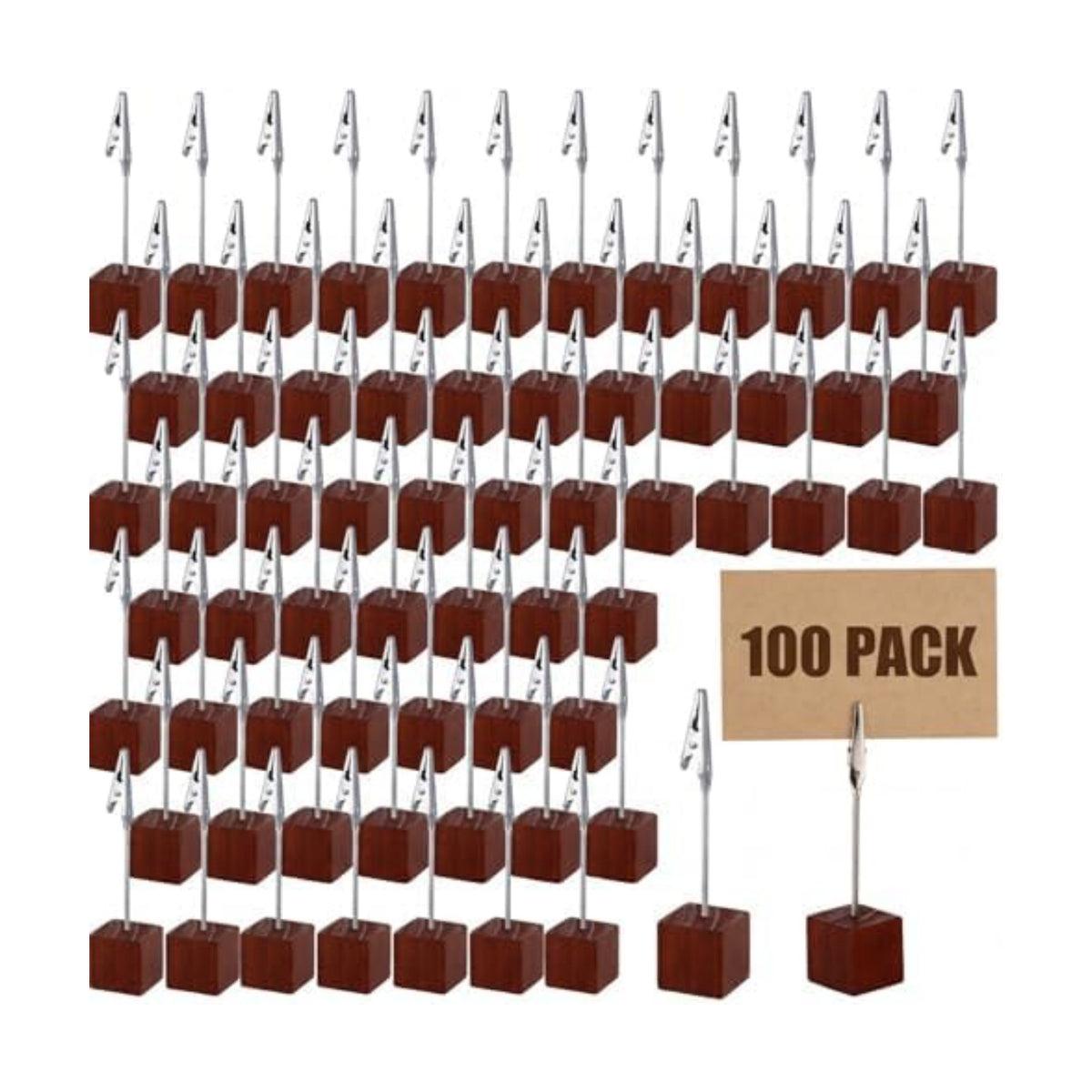 100 Pcs Cube Base Memo Clip Holder with Alligator Clip, Brown