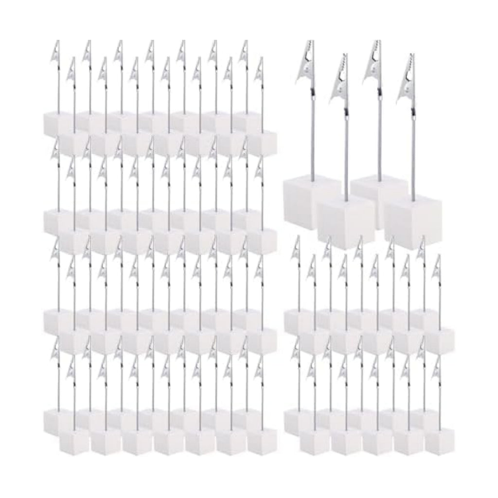 100 Pcs Cube Base Memo Clip Holder with Alligator Clip, White