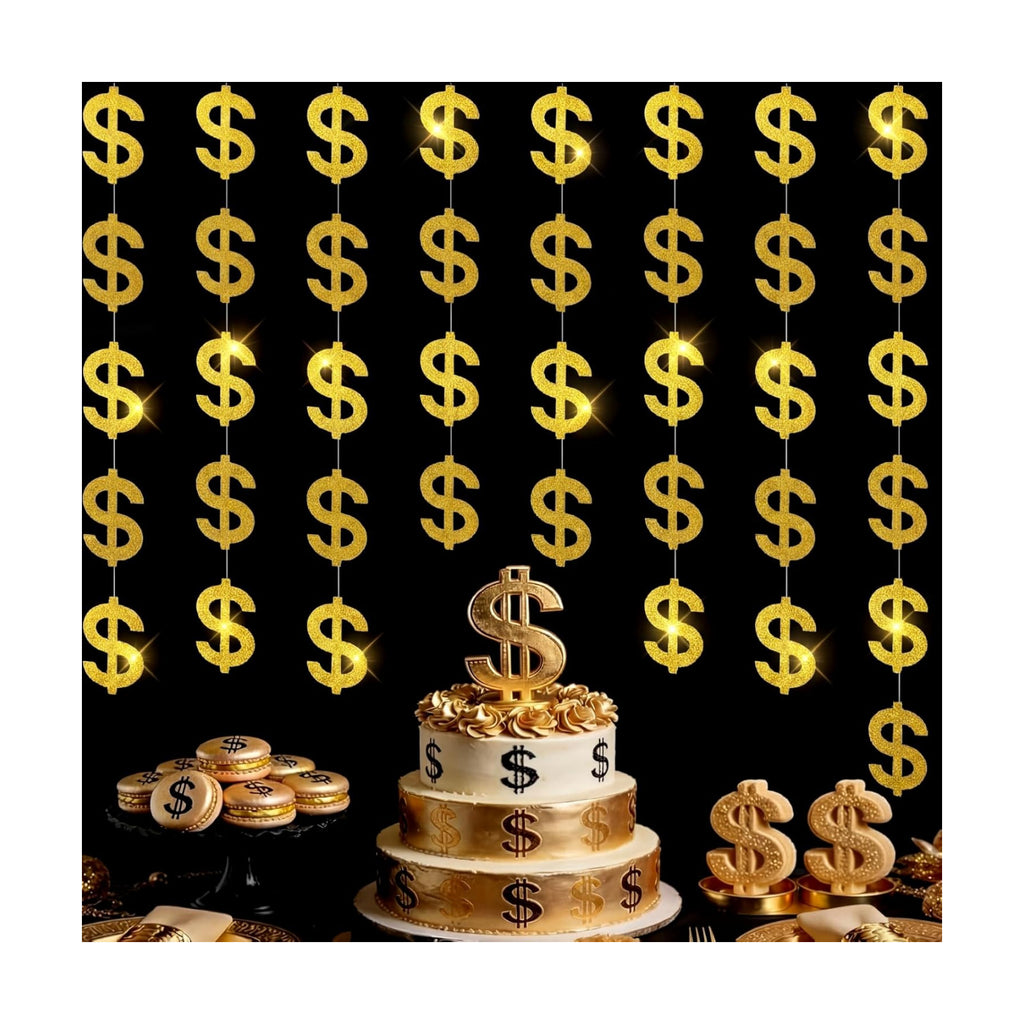Xinnun 8 Pcs Money Party Decorations Gold Dollar Sign Hanging Banners