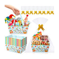 Moinchore 12 Set Happy Purim Basket for Gifts Empty 9.8x6.5'' Clown Market Tray Cardboard with Bows, Cellophane Bags, Twist Tiles, Empty to Fill for Purim Birthday Bridal Wedding Party Supply