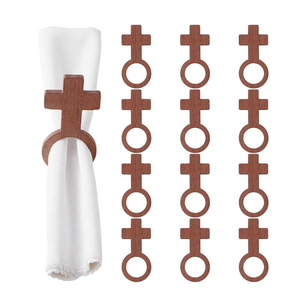 APTWOW Wooden Easter Napkin Rings Set of 12 - Christian Cross Napkin Holder, Spring Farmhouse Napkin Rings for Birthday Wedding Party Banquet Table Decor